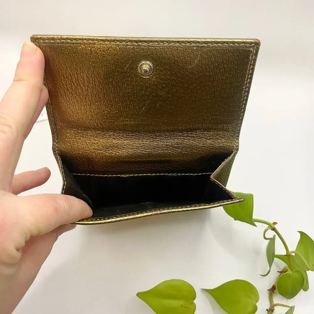 Gucci Gold Bow Beige Brown GG Canvas Leather Compact Square Wallet - Picture 9 of 10